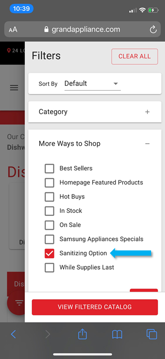 Using the Sanitizing Option Filter on a Mobile Browser